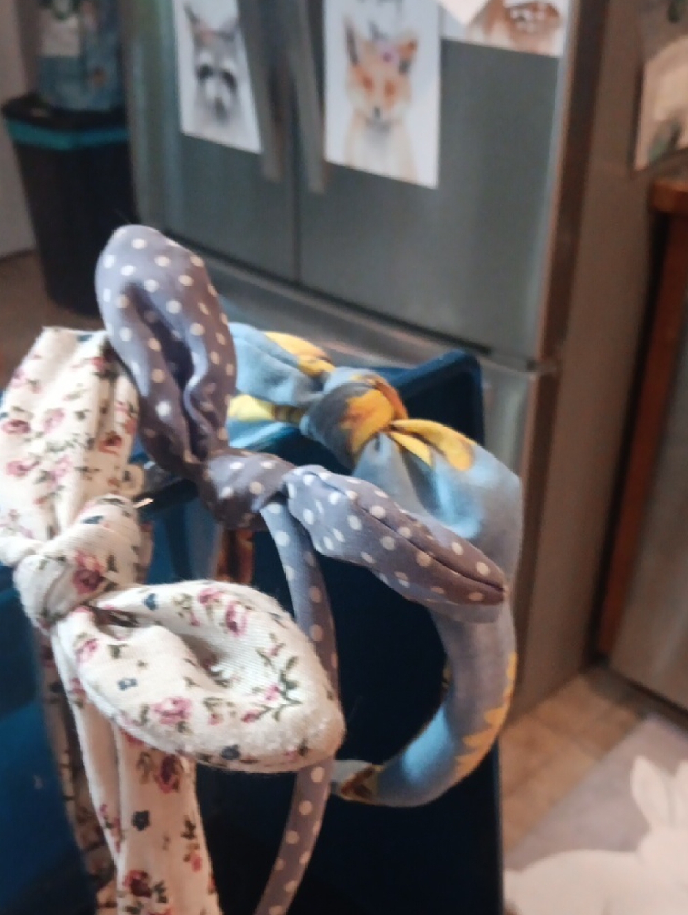 Polka Dot and Floral Knot Headband Set - Blue, Cream